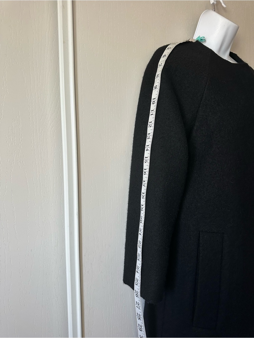 COS Women’s Black 100% Wool Collarless A-Line Hidden Zip Front Coat- Size 2 - Picture 12 of 14